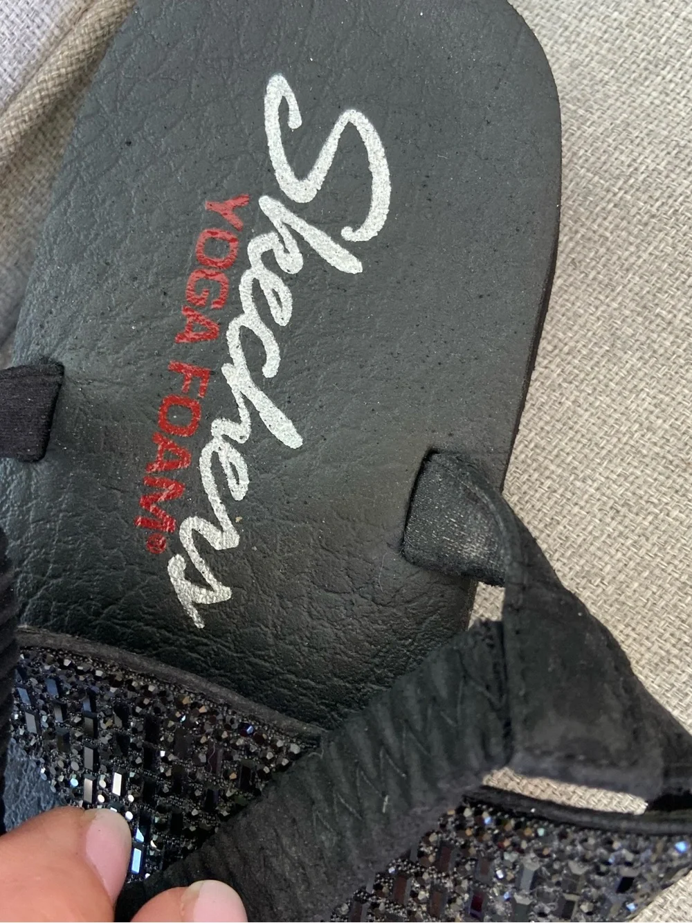 Skechers Black Beaded T-Strap Sandals